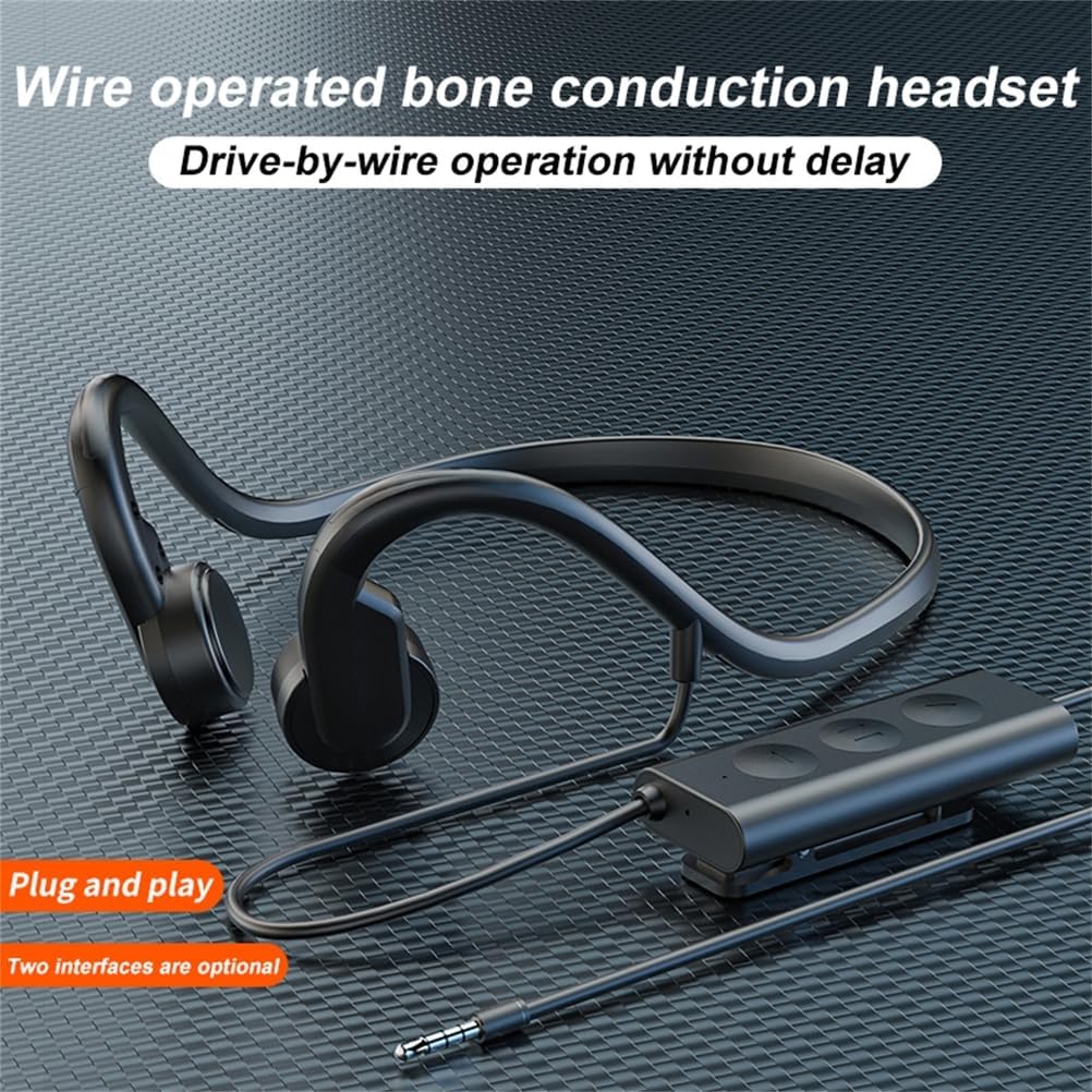 Wired Bone Conduction Bluetooth Headphones with 3.5Mm/Typec Wires,Open-Ear Bluetooth 5.3 Headphones with Microphone, IPX4 Waterproof Earphones for Cycling Workout Hiking