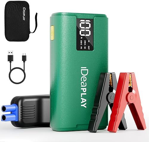IDEAPLAY J10 Jump Starter, batería de coche de 2000 A 12 V arrancador portátil para hasta 8.0L de gas y 7.0L motor diesel, caja de salto con cables