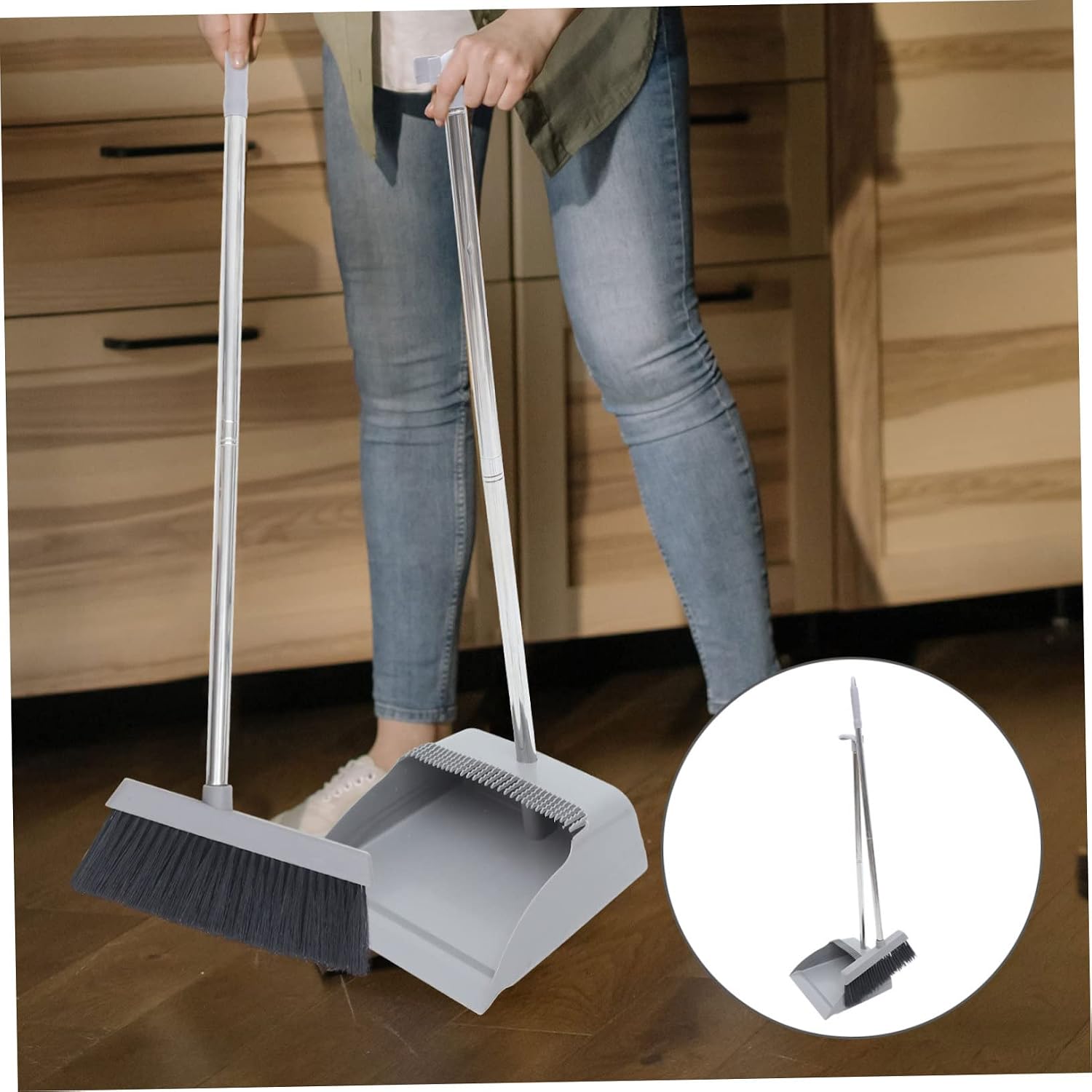 Supple Bristle Broom and Wind Dustpan with Long Handle Seamless Floor Sweep Practical Home Cleaning Combo for Kitchen Bathroom Office Style