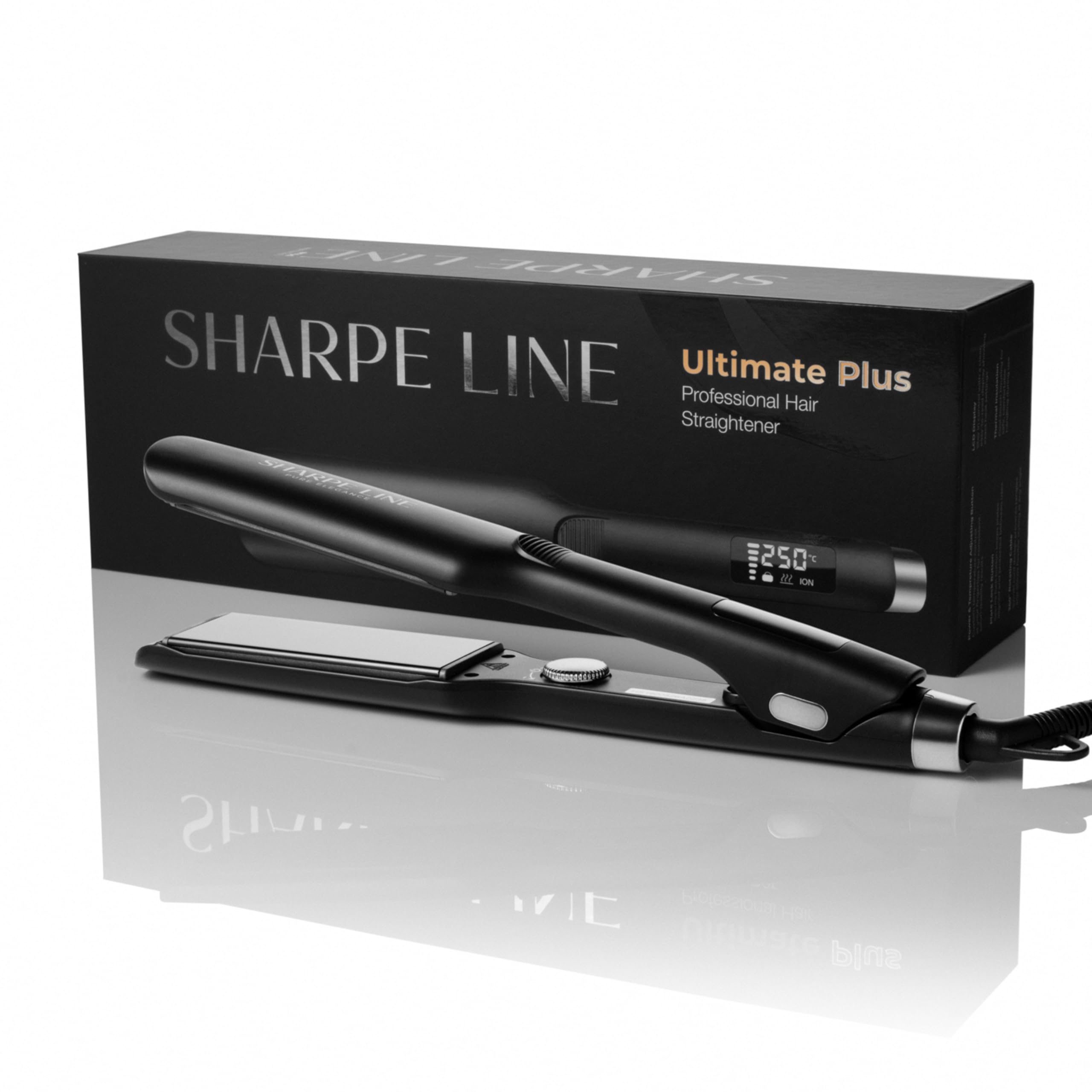 Ultimate Plus Professional Hair Straightener, 1.75 Inch Nano Titanium Ceramic Plates, Negative Ion Technology, LCD Temperature Control, 33 Settings up to 250°C, Black