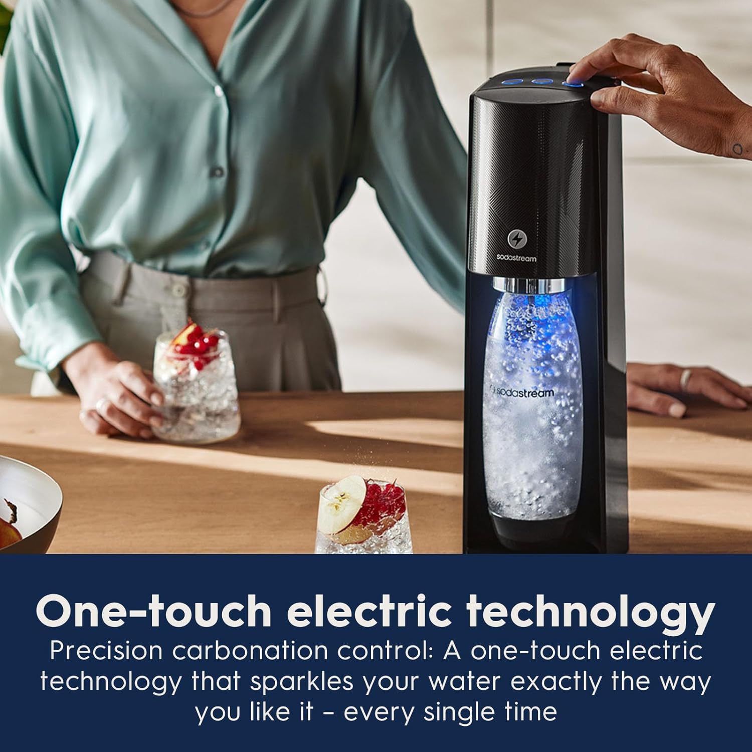 SodaStream E-TERRA Sparkling Water Maker (Black) with CO2 and Carbonating Bottle