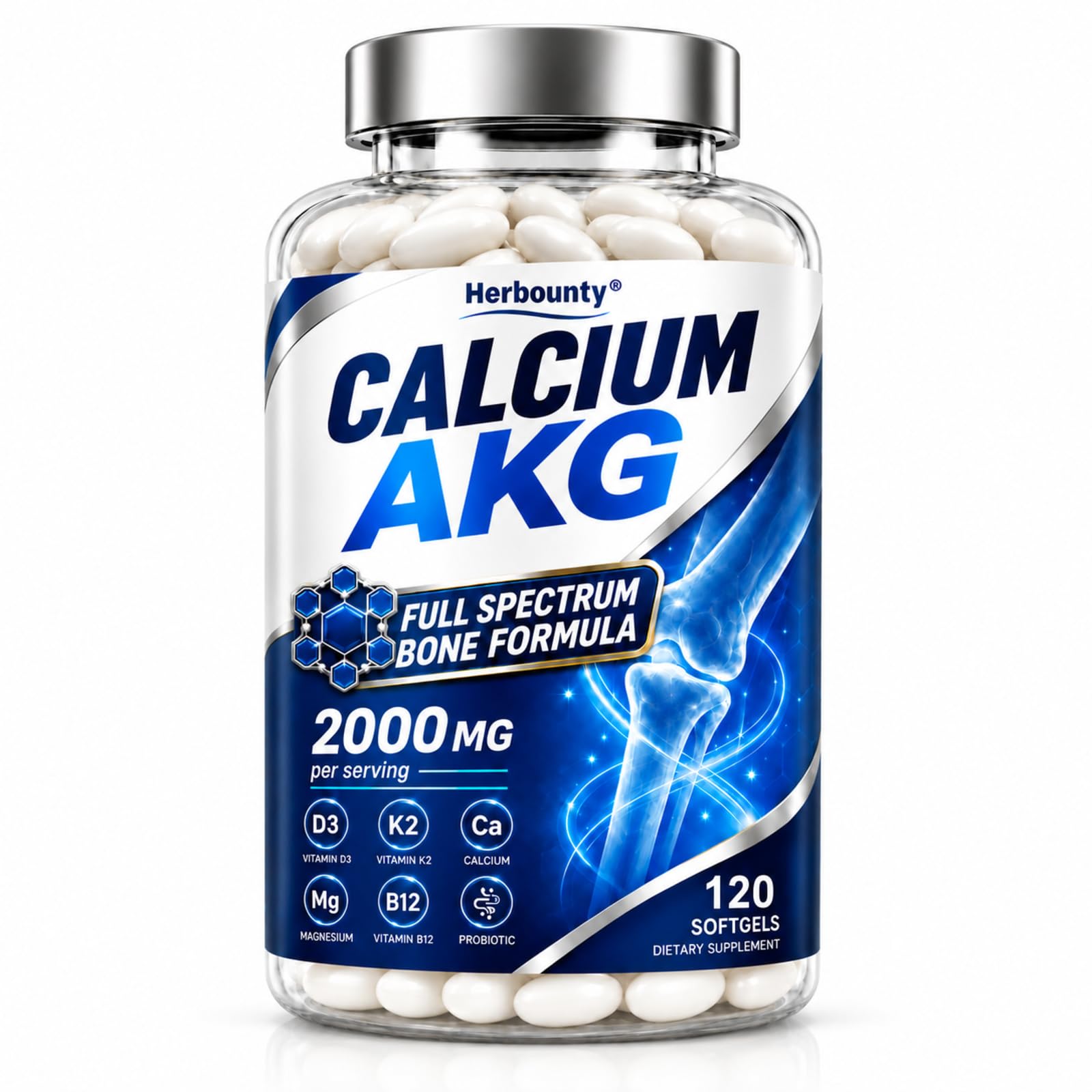 Calcium AKG Supplement 2000mg, 120 Softgels Bone Support Formula 120 Count (Pack of 1)