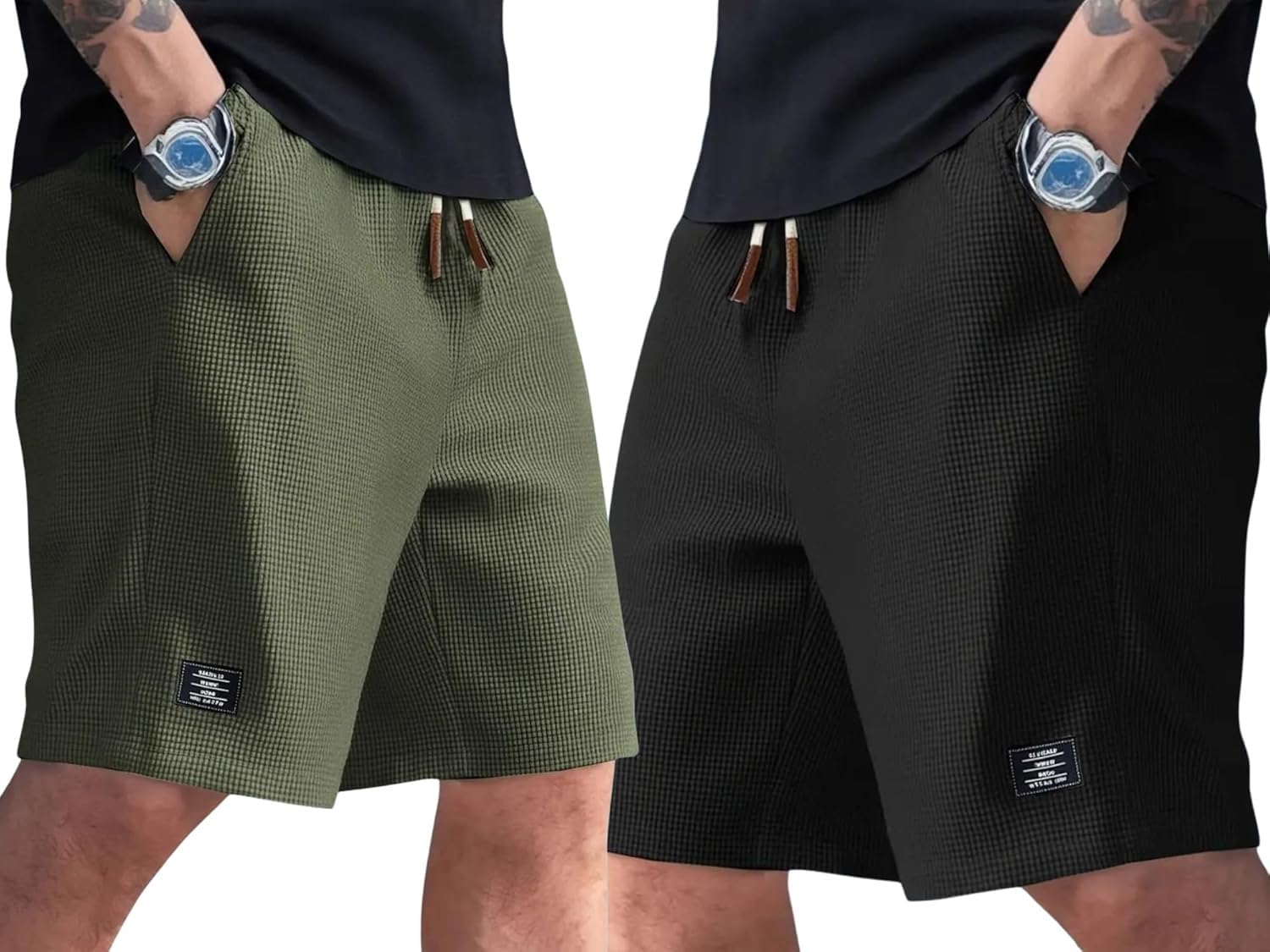 DBAX Men’s Textured Shorts Combo Pack (Pack of 2) | Waffle Knit Casual Shorts | Elastic Waist Summer Wear (Beige-Blue)-picture-10