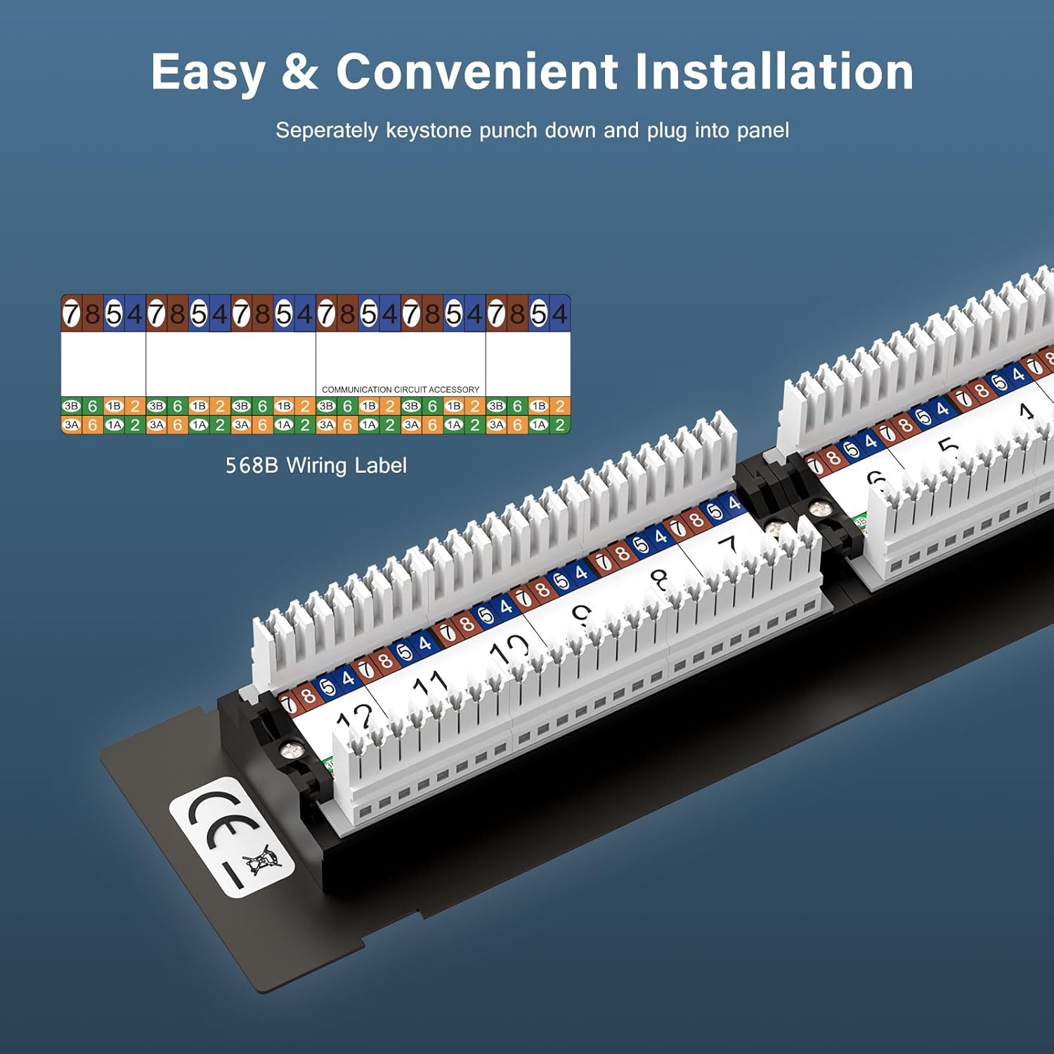 iwillink 12 Port 10Gbps Cat6A Network Patch Panel with Wall & Bracket Mount for Cat 6A/6/5e/5 Cabling
