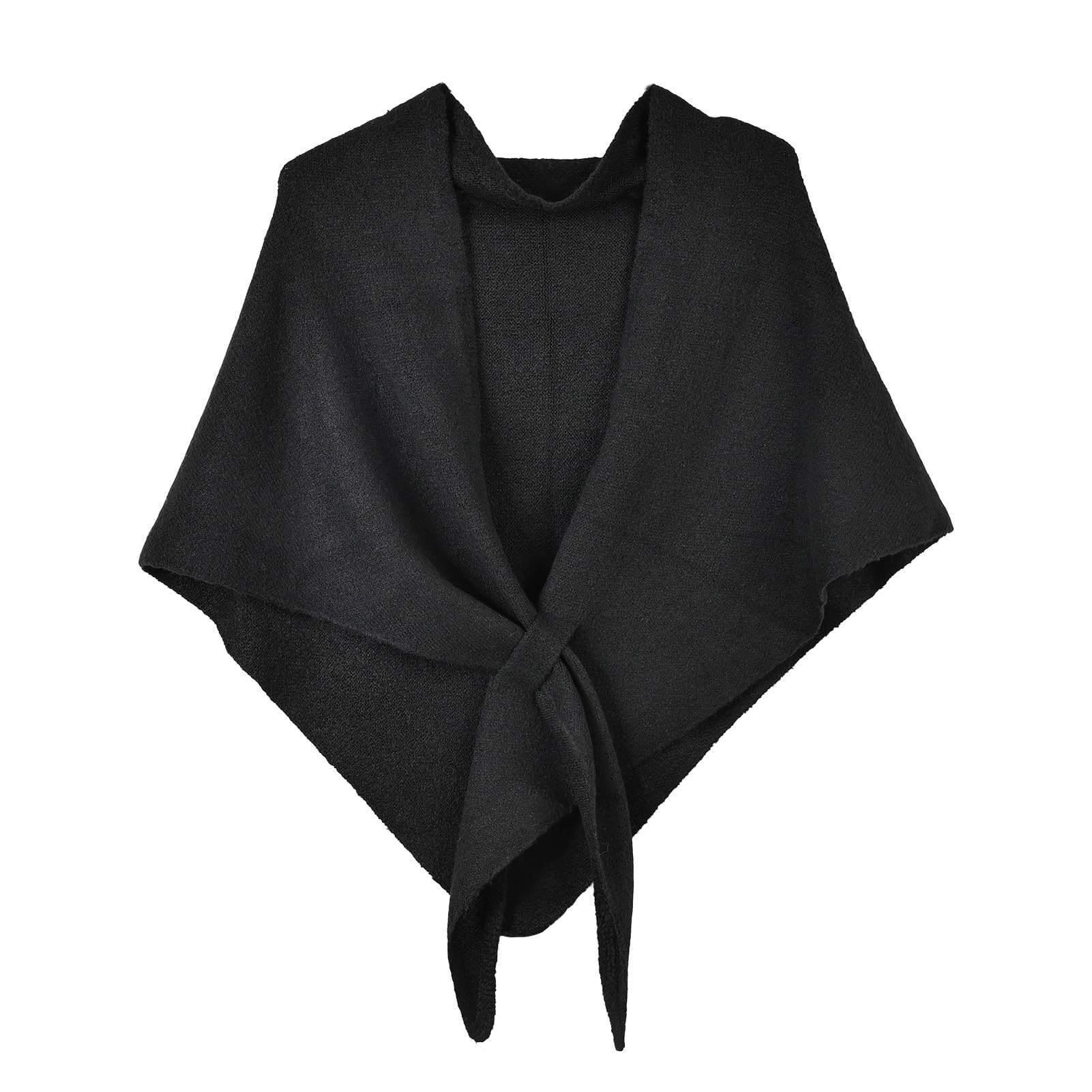 MAGAUSVZVK Women's pure triangle shawl scarf, openwork knit cardigan cape(Black)