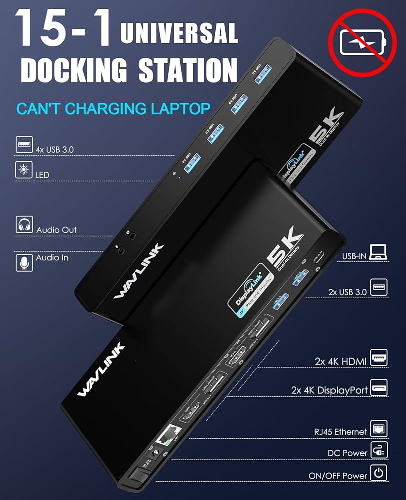 ビデオキャプチャー・キャプチャーボード WAVLINK USB3.0 Dual 4K Docking Station USB 3.0 Dual Display 11-in-1 Universal Docking Station with