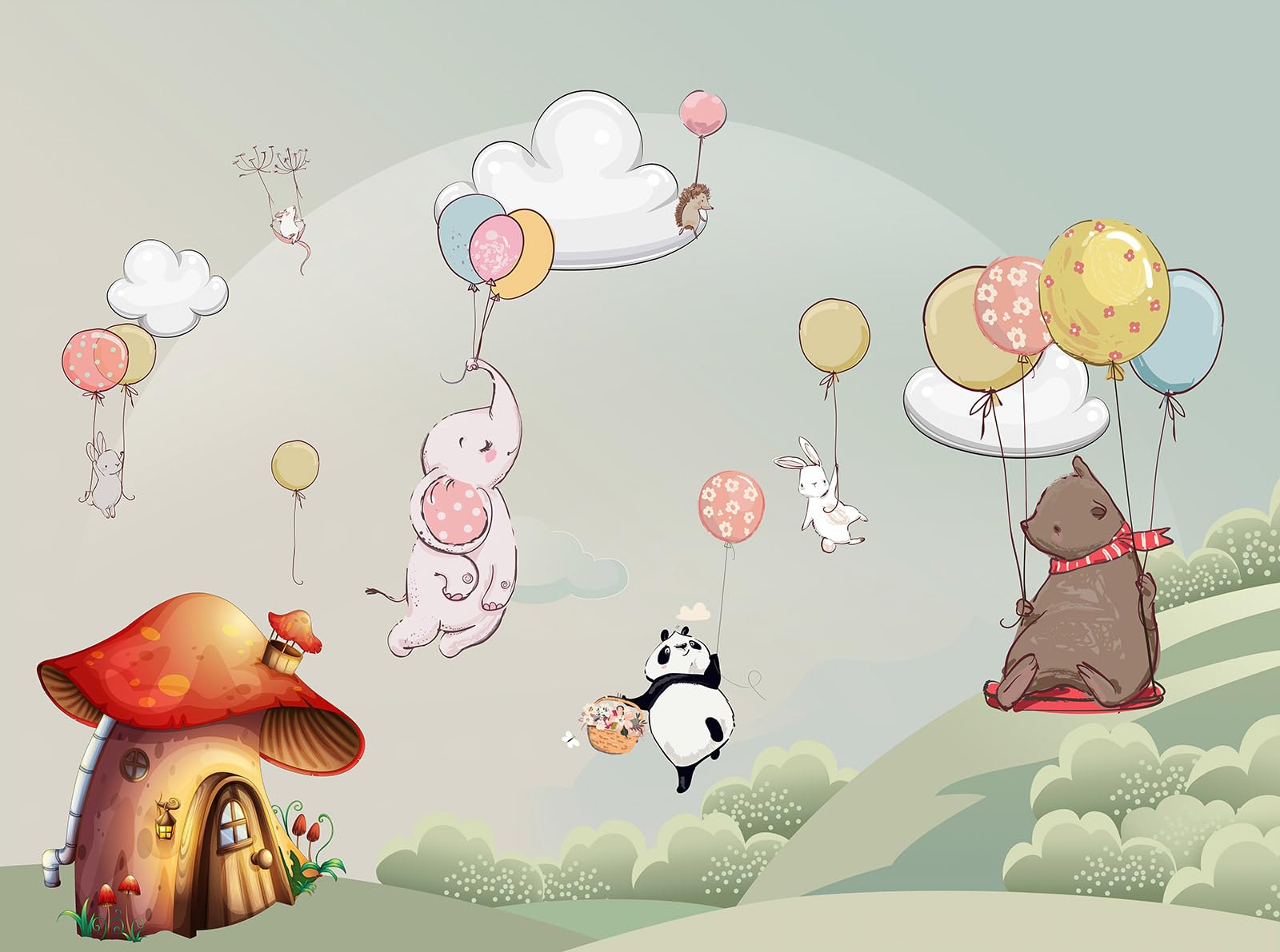 Panorama Tapete Kinder – Tiere Luftballons 3617680712962 – Breite 195 cm x Höhe 145 cm