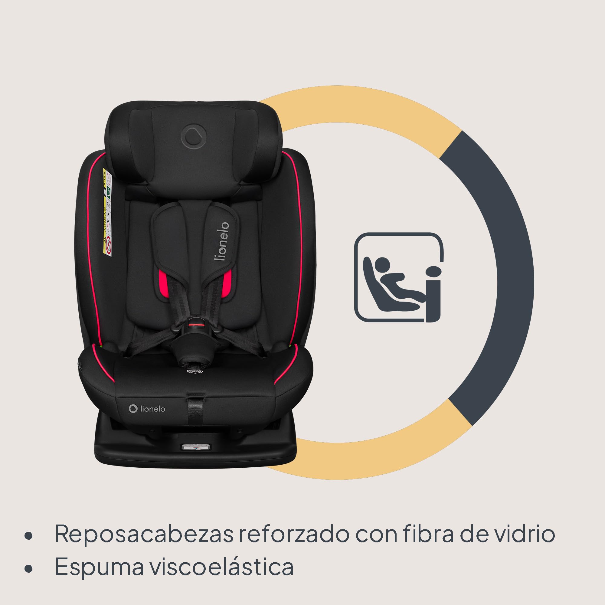 LIONELO AART I-SIZE Silla Coche Bebé 40-150 cm, Montaje con Cinturones de Seguridad, Reposacabezas e Inclinación Ajustables, Almohadilla lumbar y Reductor, Norma R129 i-Size
