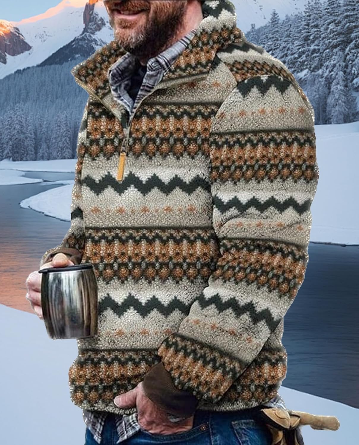 Western Sweatshirts for Men Aztec Fleece Pullover Sweatshirts Mens Vintage Print Fuzzy Sweatshirt - Image 4