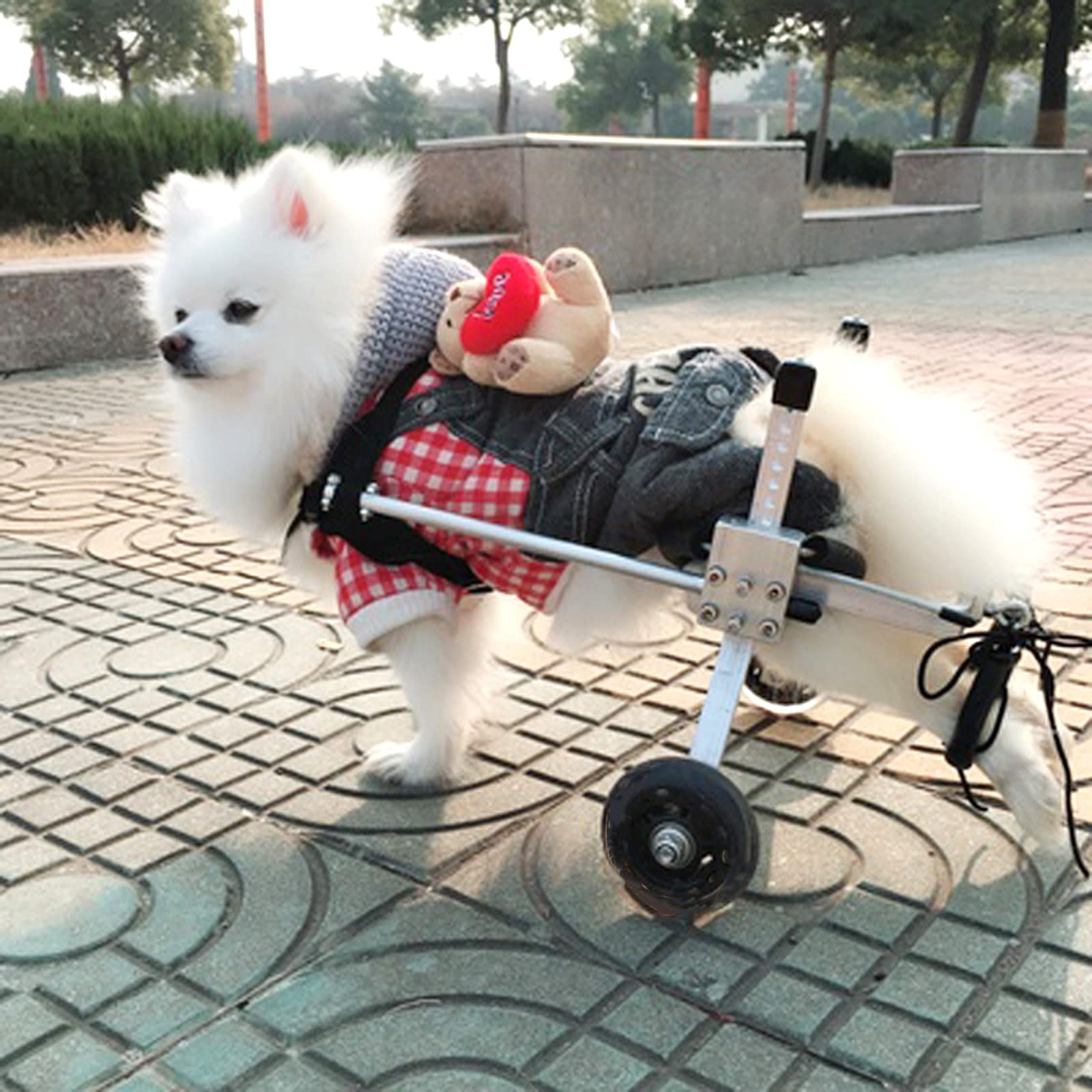Silla de Ruedas para Mascotas para Patas Traseras, Grande, Ajustable de Aluminio, Plata, 9-20 kg, 31-41 cm, 4 Ruedas Todo Terreno, Montaje Fácil, Acceso al Baño para Mascotas | Silla de ruedas ajustable de aluminio con 2 ruedas