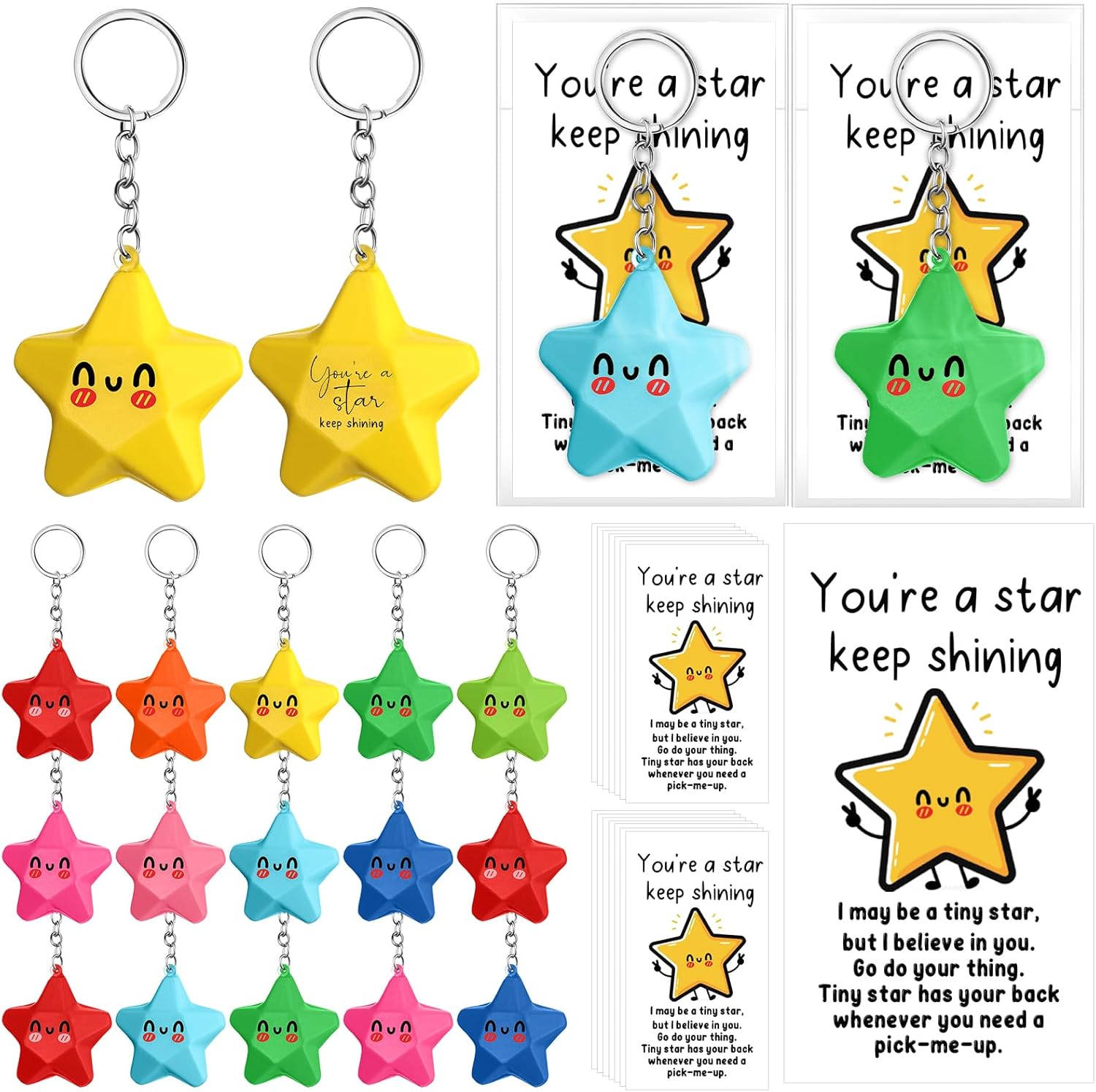 60 Set Inspirational Gifts Star Keychain with You Are a Star Card Valentines Thank You Gift for Team Employee Coworkers (Yellow)