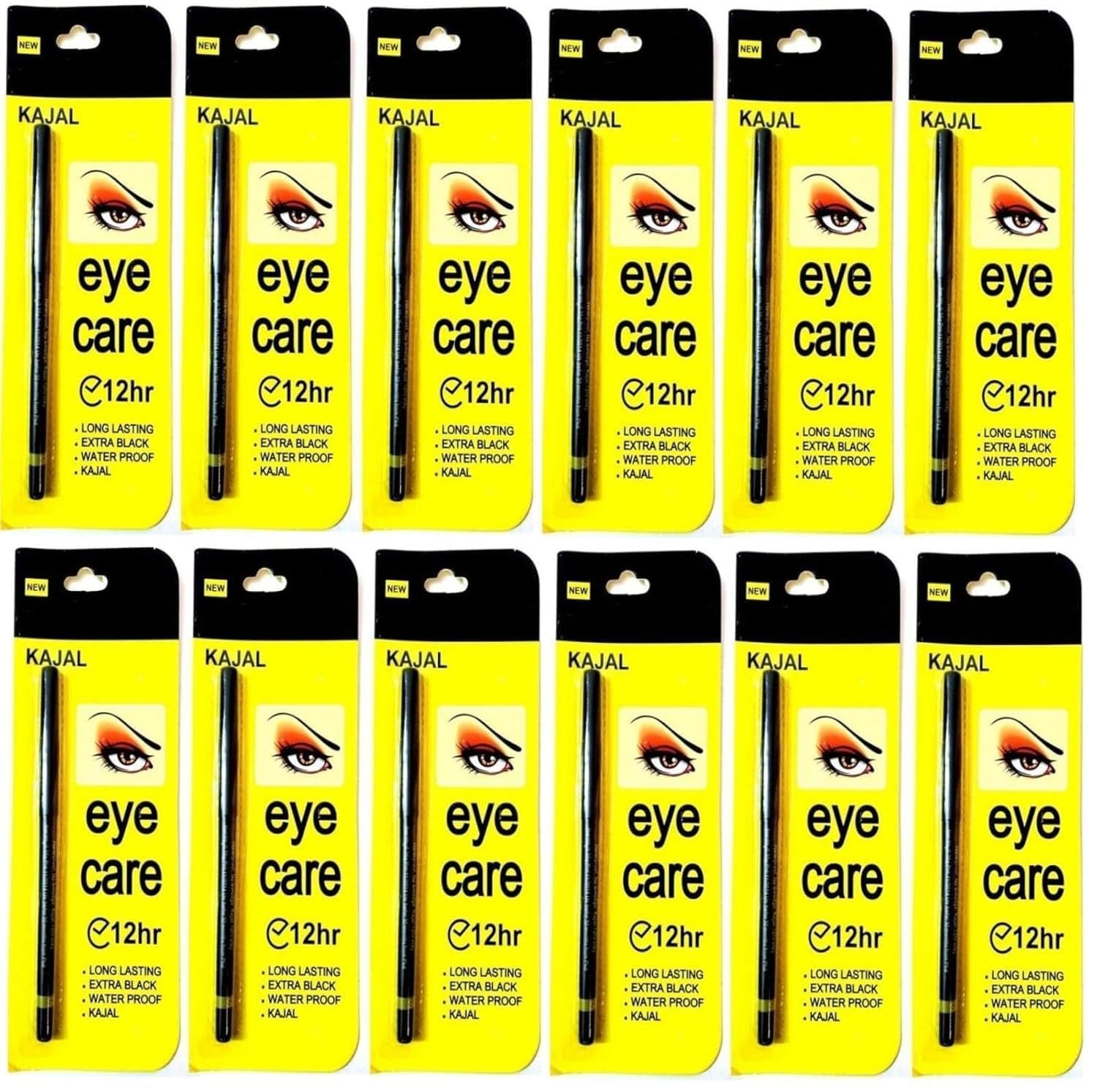 TRINAY ADS KAJAL WATER PROOF, KAJAL PACK OF 12 PCS EXTRA BLACK ZED BLACK ATTRRACTIVE EYES