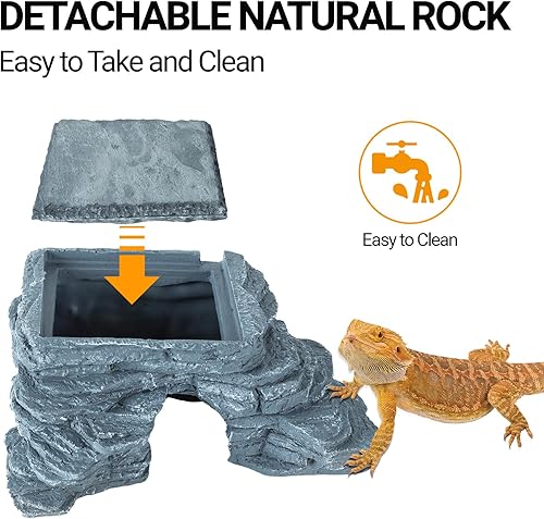 Miniatura 7 de REPTI ZOO Plataforma de dragón barbudo, roca de calor para reptiles de 10 x 6 x 4.3 pulgadas, piel de escalada de reptiles y cueva para leopardo