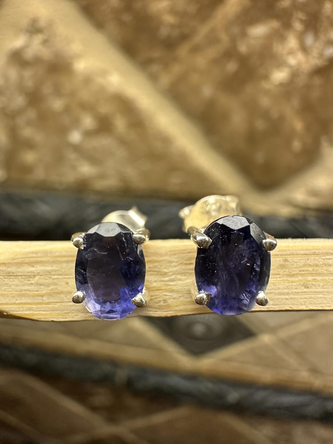 Natural 2ct Iolite 925 Solid Sterling Silver Earrings 7mm