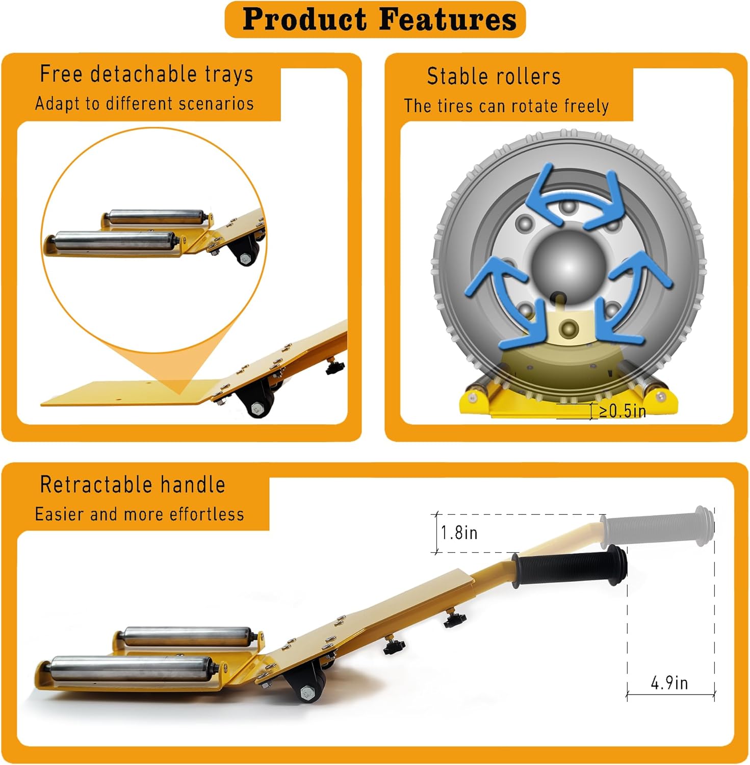Heavy Duty Tire Lifting Tool with Extendable Handle, Adjustable Tire Dolly and Tire Lift Caddy for Car SUV Truck Tire Installation & Removal