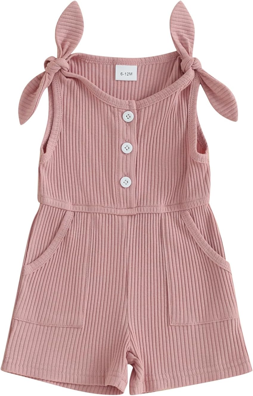 Fernvia Toddler Baby Girl Summer Clothes Sleeveless Ribbed Knitted Jumpsuit Shorts Overalls Baby One Piece Outfit