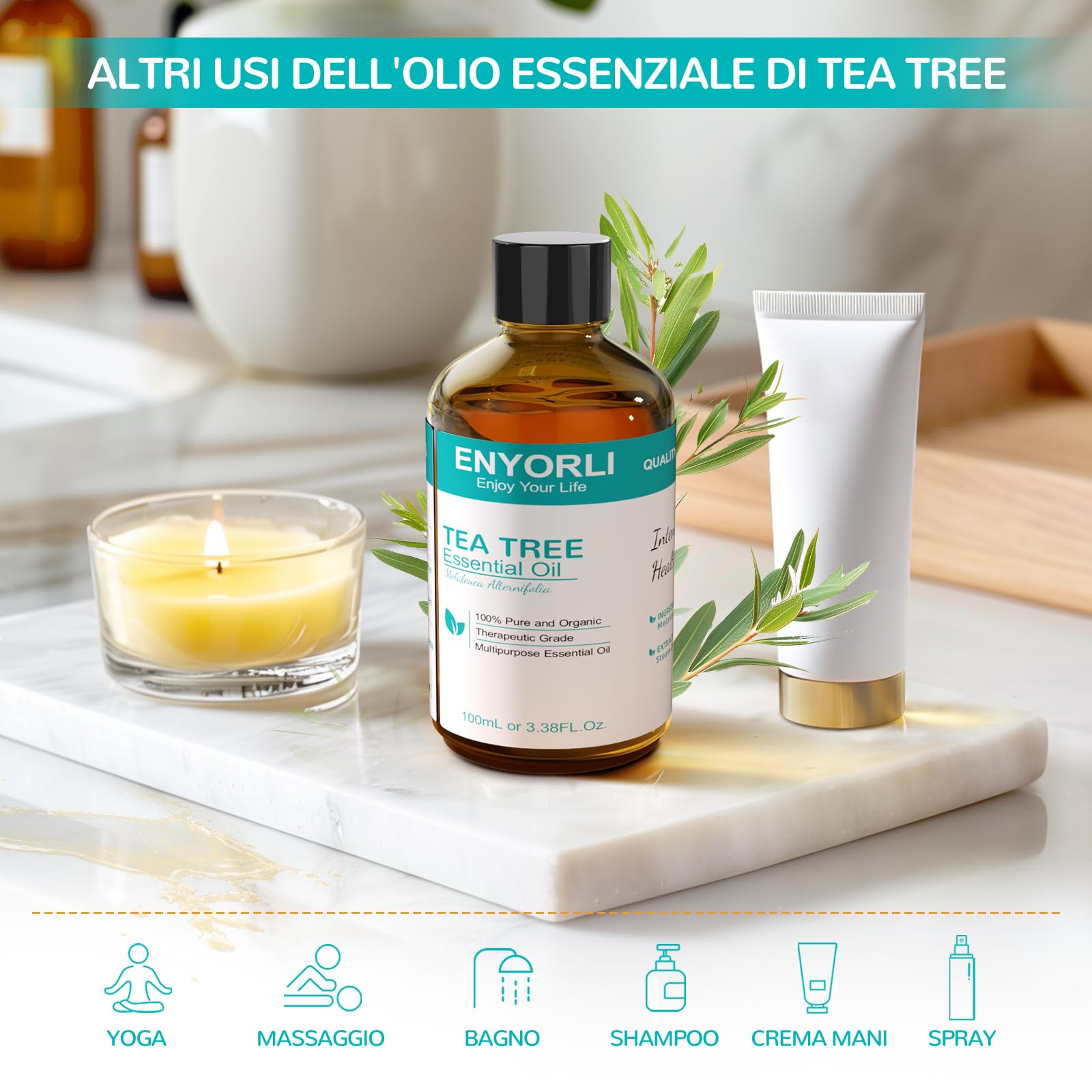 Tea Tree Essenziale Olio 100mL Naturale Tea Tree Olio per Pelle Viso Capelli Unghie, Aromaterapia, Diffusori, Fabbricazione di Candele, DIY, Massaggi, Cura della Casa, Uso Esterno