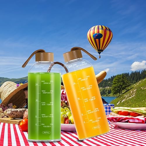 Miniatura 6 de Crazy Music Botellas de agua de vidrio transparente de 32 onzas, botellas de vidrio reutilizables con tapas de acero inoxidable a prueba de fugas,