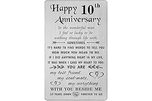 TANWIH 10th Anniversary Card Gifts for Him Husband: Romantic Engraved Metal Wallet Insert