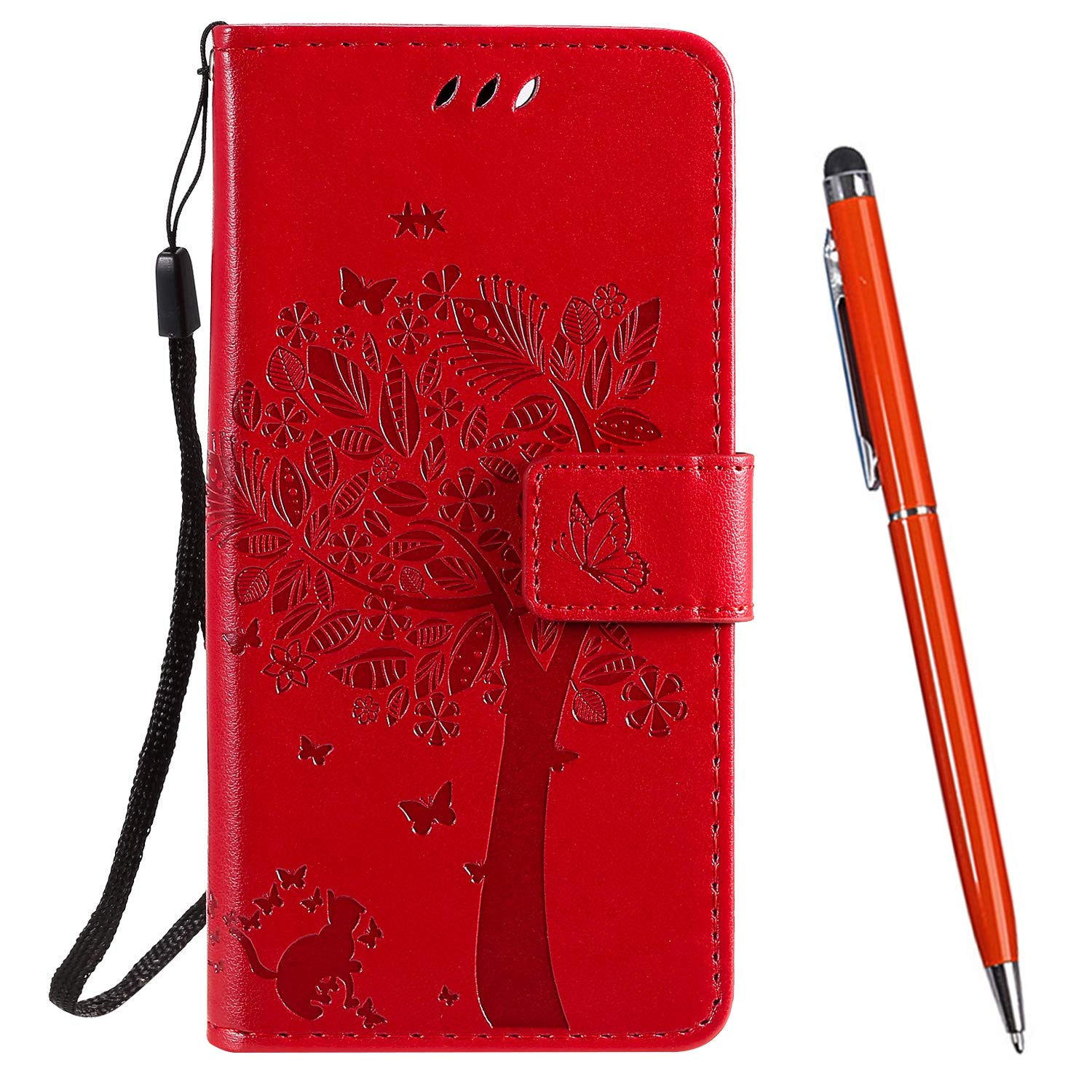 TOUCASA Cover per Huawei Honor 20 Pro, Flip Custodia [Magnetica Supporto] [Lavorato Superficie] PU Pelle Portafoglio Unico Sottile Funzione TPU Antiurto Flip Cover Custodie Protettivo (Rosso