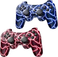 Wireless Controller for PS-3 Motion Sense Double Vibration Upgraded Gaming Remote for Play 3 with Charging Cord (BlueFlash and RedFlash)
