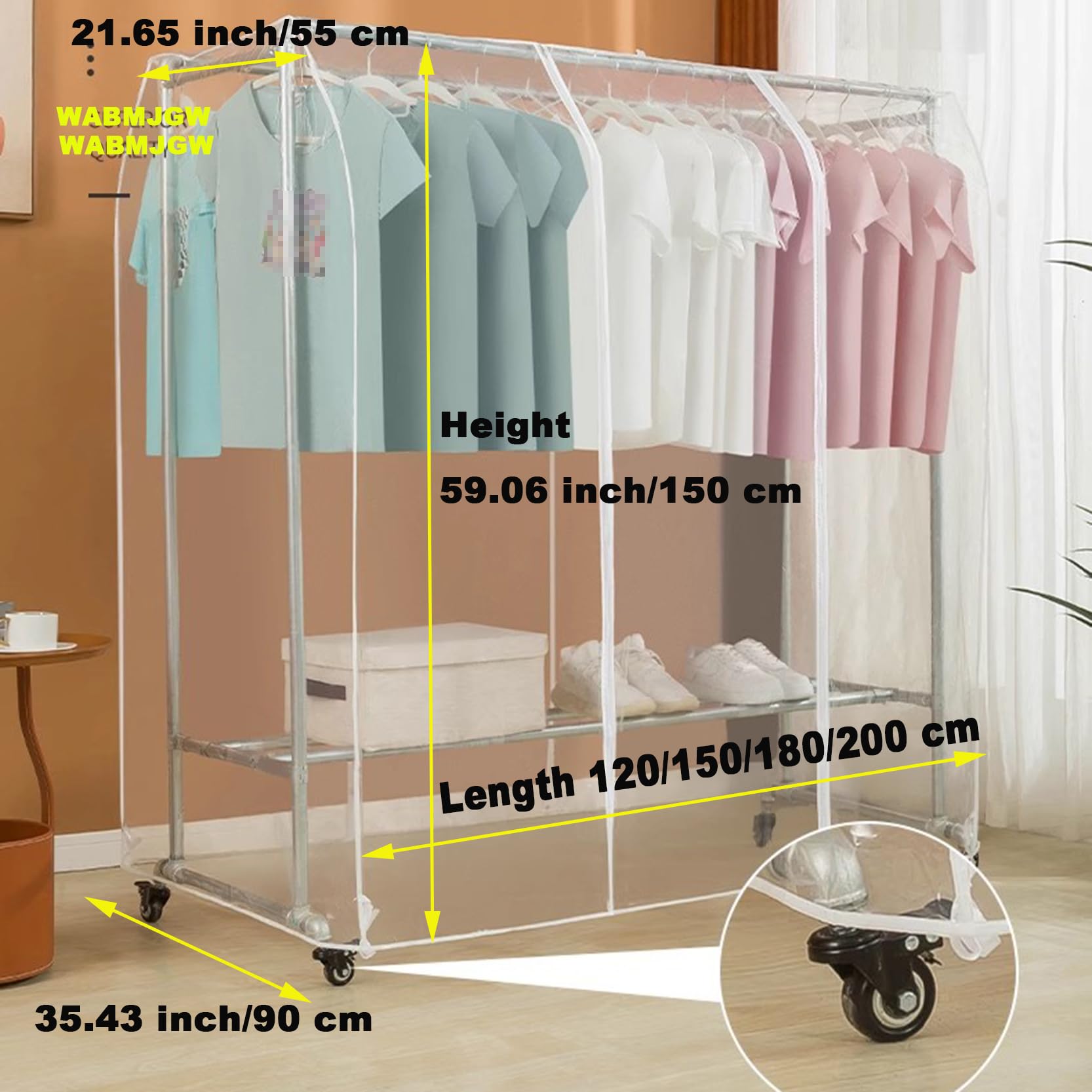 Kleiderständer Abdeckung mit 2 Reißverschlüssen,Kleiderständerabdeckung mit großer Kapazität Wasserdicht, staubdicht,Schutzüberzug für Garderobenständer,Schutz für Kleidung,B-200x150cm