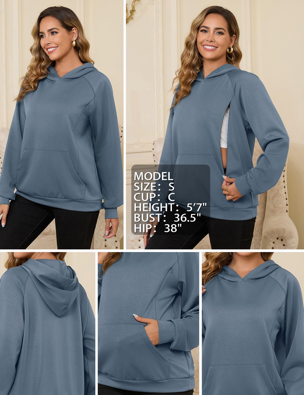 Bhome Still-Sweatshirt mit versteckten Reißverschlüssen, Umstands-Brustpump-Top, Kängurutasche