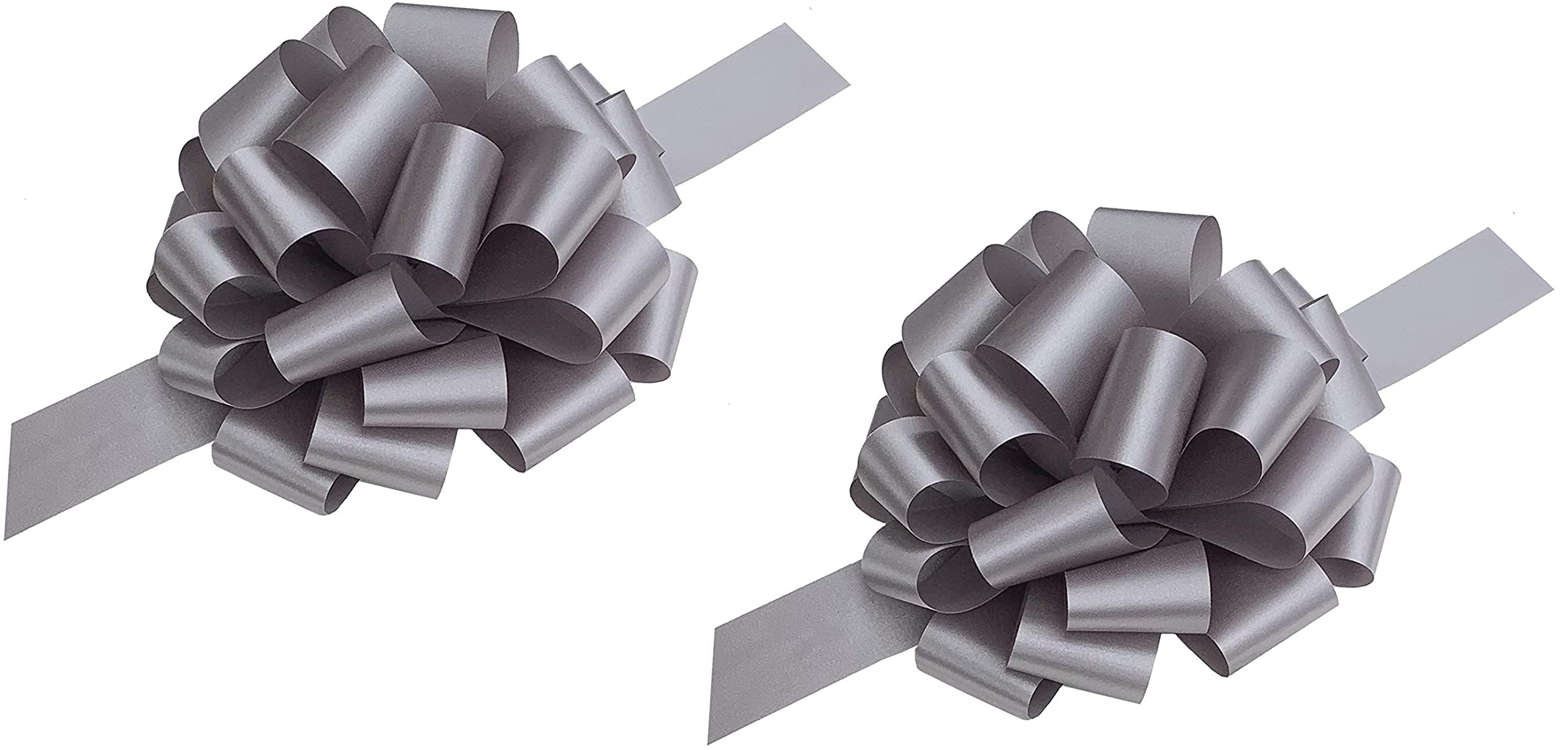 indigo Pack of 2 Large 50mm Pull Bows - Christmas, Valentines, Weddings, Gifts Venue Decorations Ribbons (Silver)