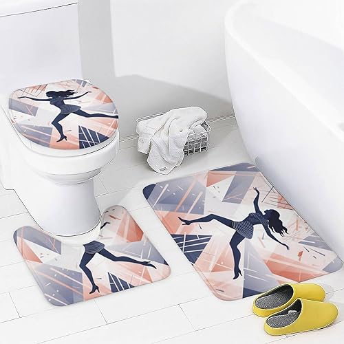 Miniatura 4 de Juego de 4 cortinas de ducha con alfombras antideslizantes, cubierta para tapa de inodoro y tapete de baño, cortina de ducha impermeable para