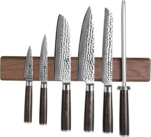 XINZUO Tiras magnéticas para cuchillos de madera de nogal de 16 pulgadas, imanes redondos de doble fila, soporte magnético para cuchillos para XINZUO Tiras magnéticas para cuchillos de madera de nogal de 16 pulgadas, imanes redondos de doble fila, soporte magnético para cuchillos para