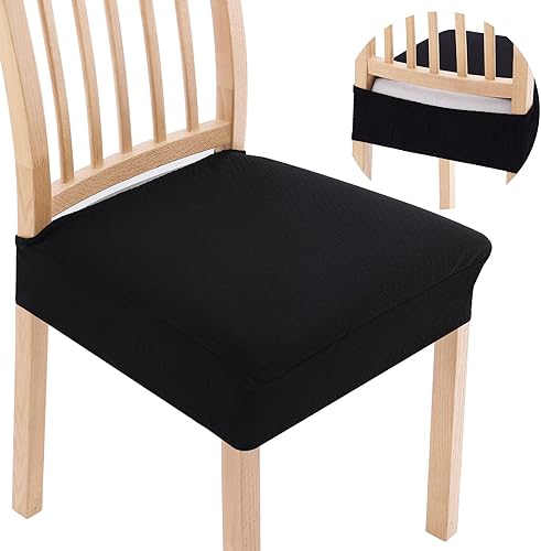 smiry Stretch Jacquard Seat Covers for Dining Room Chairs Set of 4, Removable Washable Chair Seat Protector Slipcovers, No Rear Covers, Black