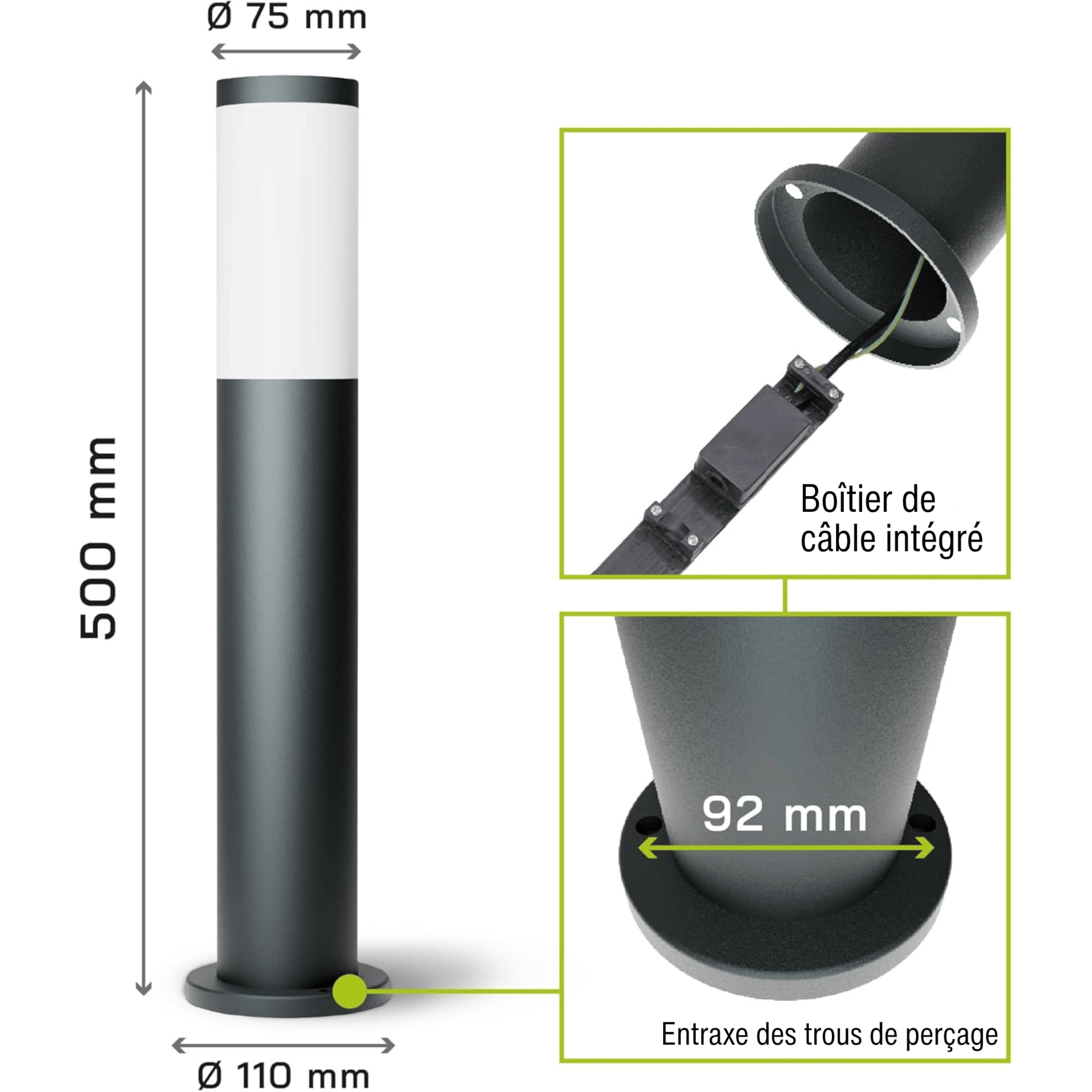 SSC-LUXon BOSEA-A - lot de 4 bornes lumineuses E27 IP44 inox rond 50cm