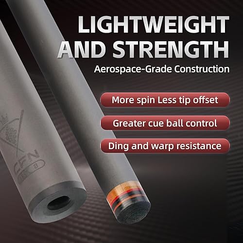 Miniatura 4 de Taco de piscina de fibra de carbono, eje de fibra de carbono 100% y extremo compuesto. Diseño cónico profesional, punta de 0.492 in, pasador de