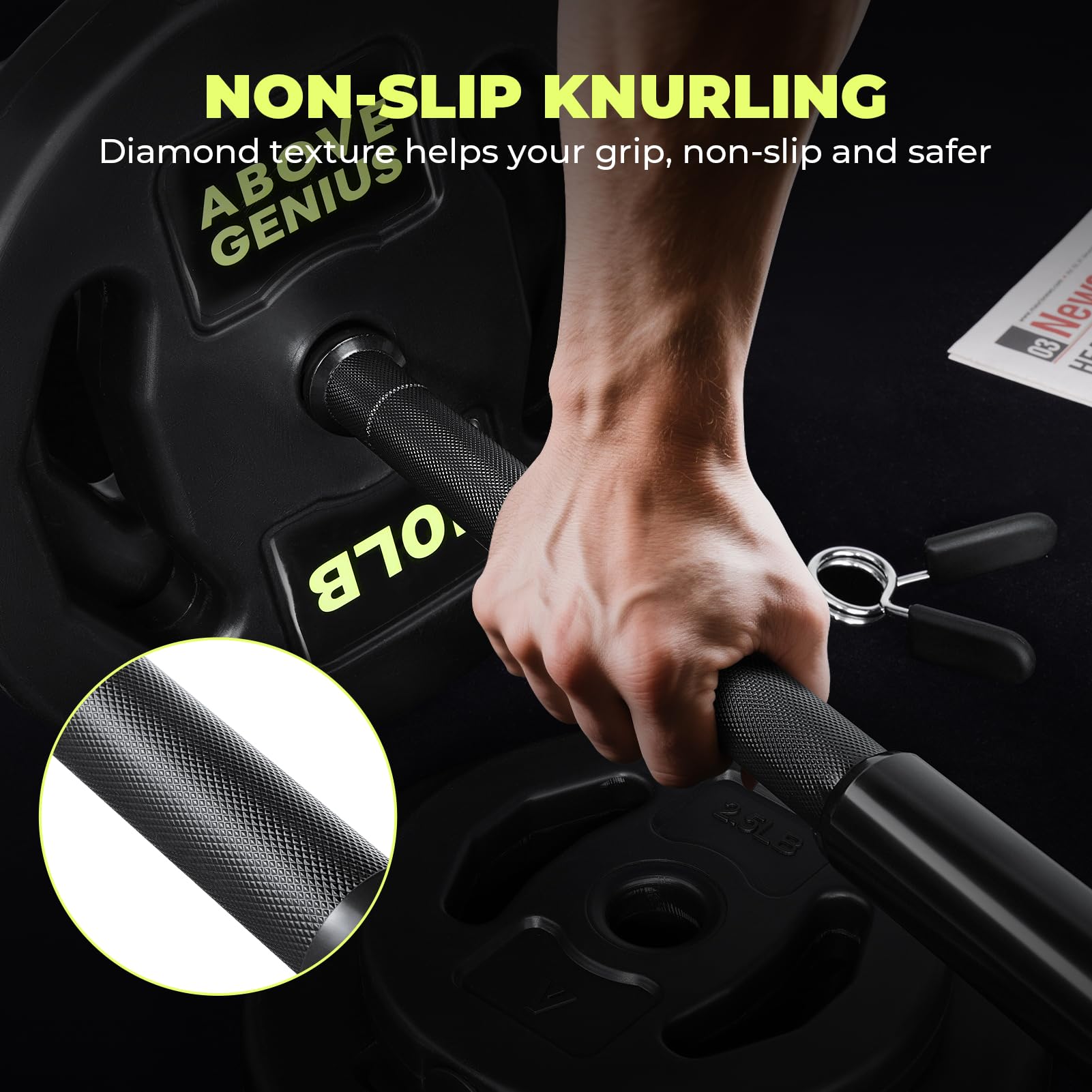 AboveGenius Langhantel-Set zum Heben, 20,4 kg Hantelstangen-Set mit verstellbaren freien Gewichten für Workout-Stange für Übungen, Muskelaufbau im Fitnessstudio zu Hause