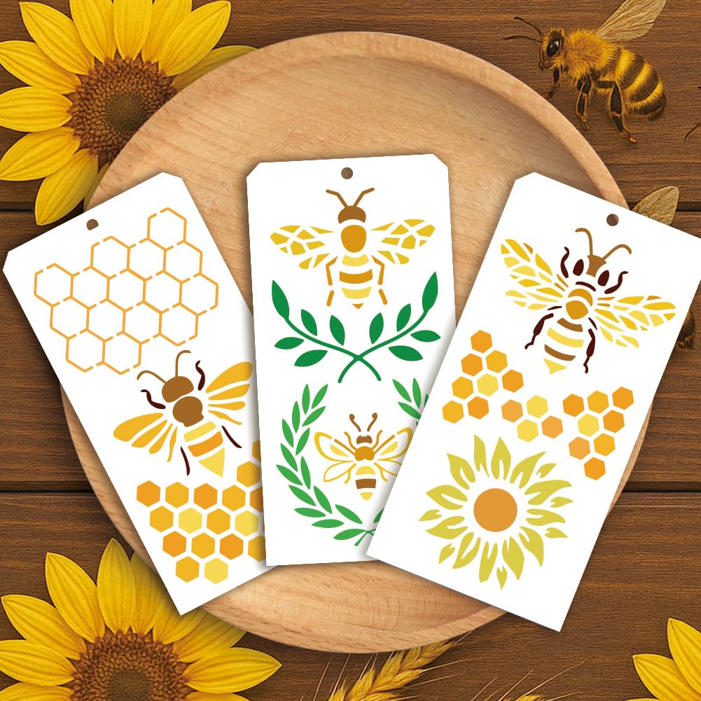 GOMAKERER 12 Pcs Bee and Dragonfly Stencils for Painting, 12 Styles Bee Honeycomb Painting Stencils Reusable Art Drawing Templates for Drawing on Wall Wood Home Decor - Image 4