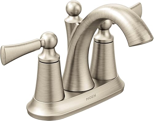 Moen 4505BN Wynford - Grifo de baño de arco alto con dos asas, níquel cepillado
