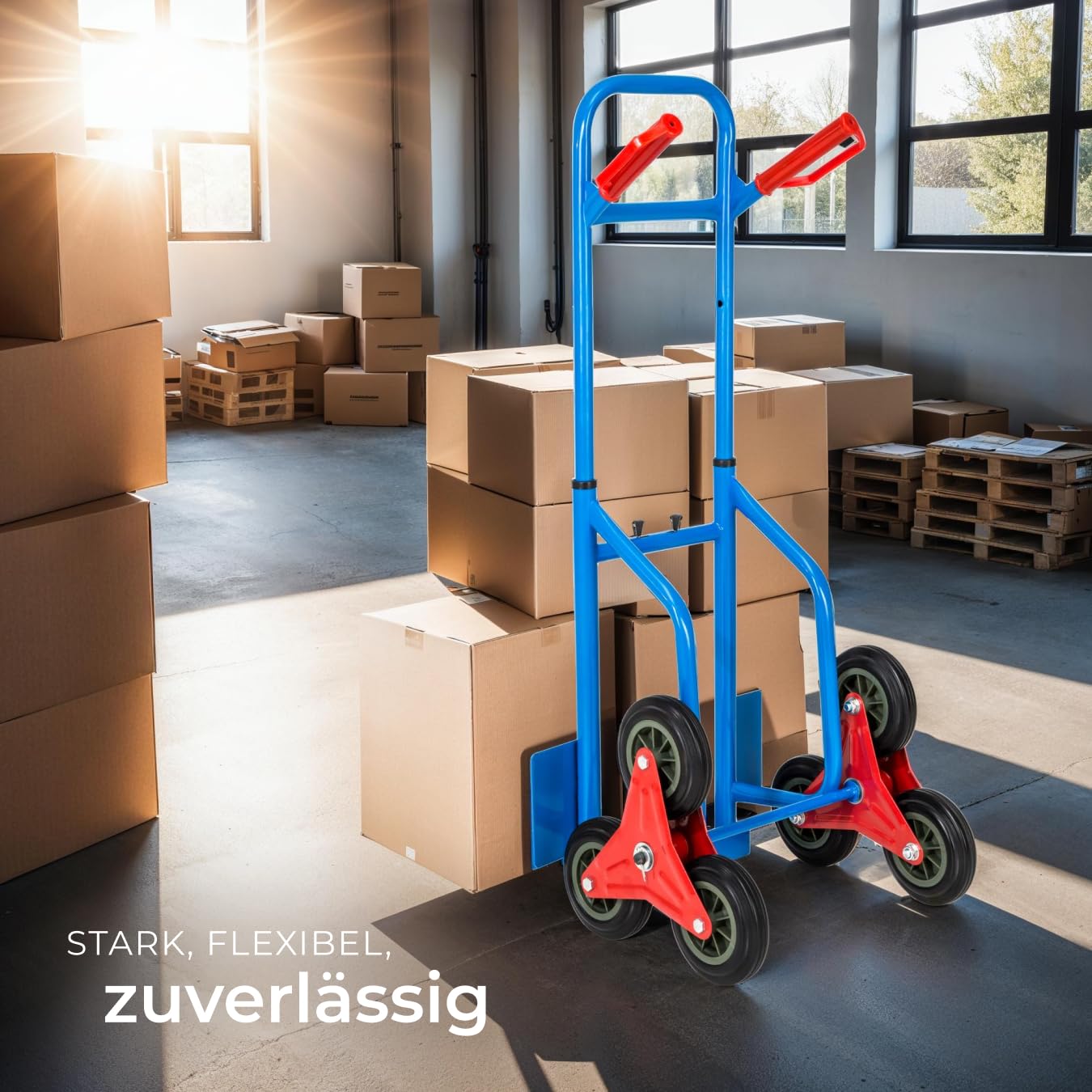 tectake® Treppensackkarre mit Sternrädern, 200kg Belastbar, Stahl, Treppensteiger, Transportkarre, Handkarre, Lastenkarre, Treppentrolley, Stufenkarren, Tragkarre, Lastenroller, Sackkarre