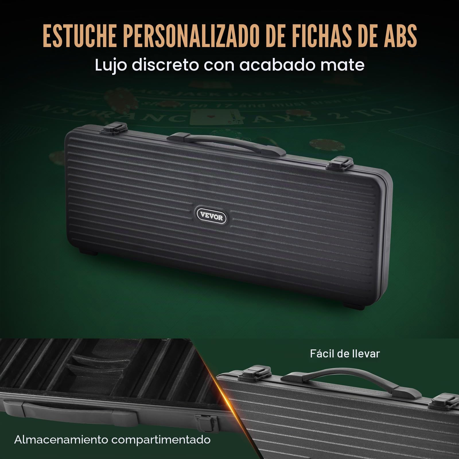 VEVOR Estuche de Póquer 500 Fichas de Póker de Clay y ABS 14g 40x3,3mm con 2 Barajas de Cartas Texas Holdem 1 Botón de Distribuidor y 2 Botones Ciegos para Juegos de Apuestas Blackjack Casino en Casa