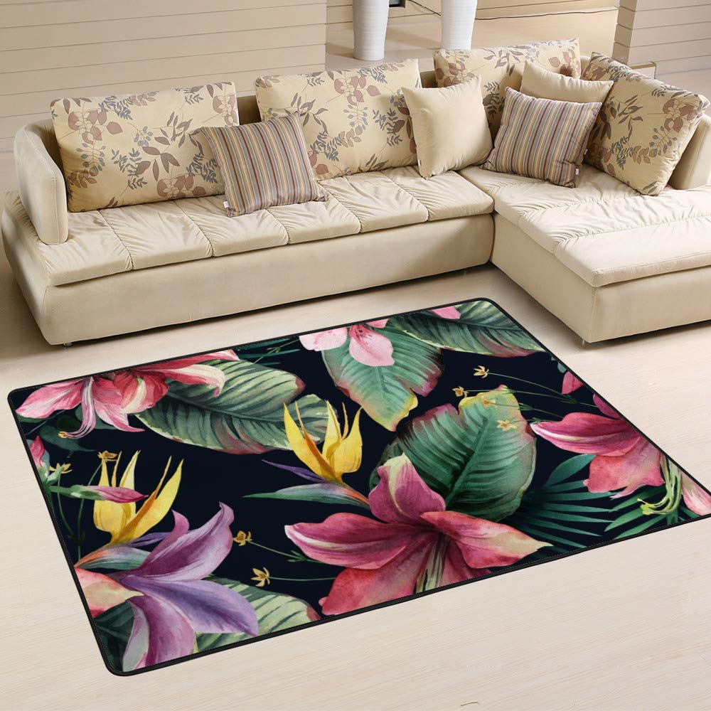 Tapis aquarelle fleurs tropicales Ruchen 150x100 cm salon
