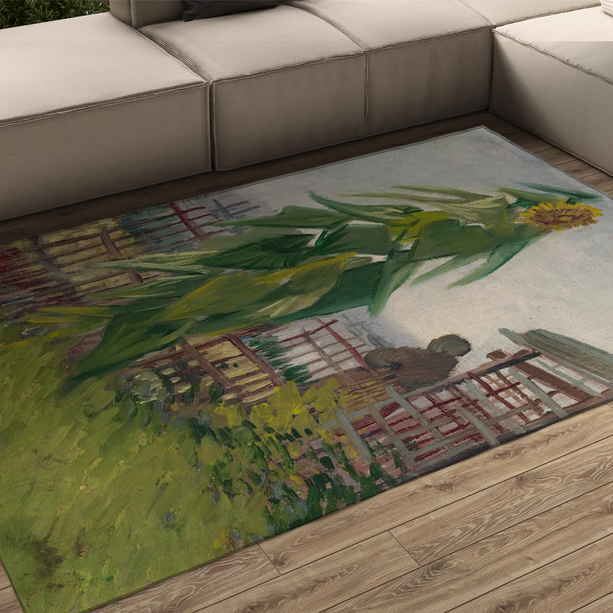 Carpette résistants aux taches vert olive et jaune fleuri pour salon