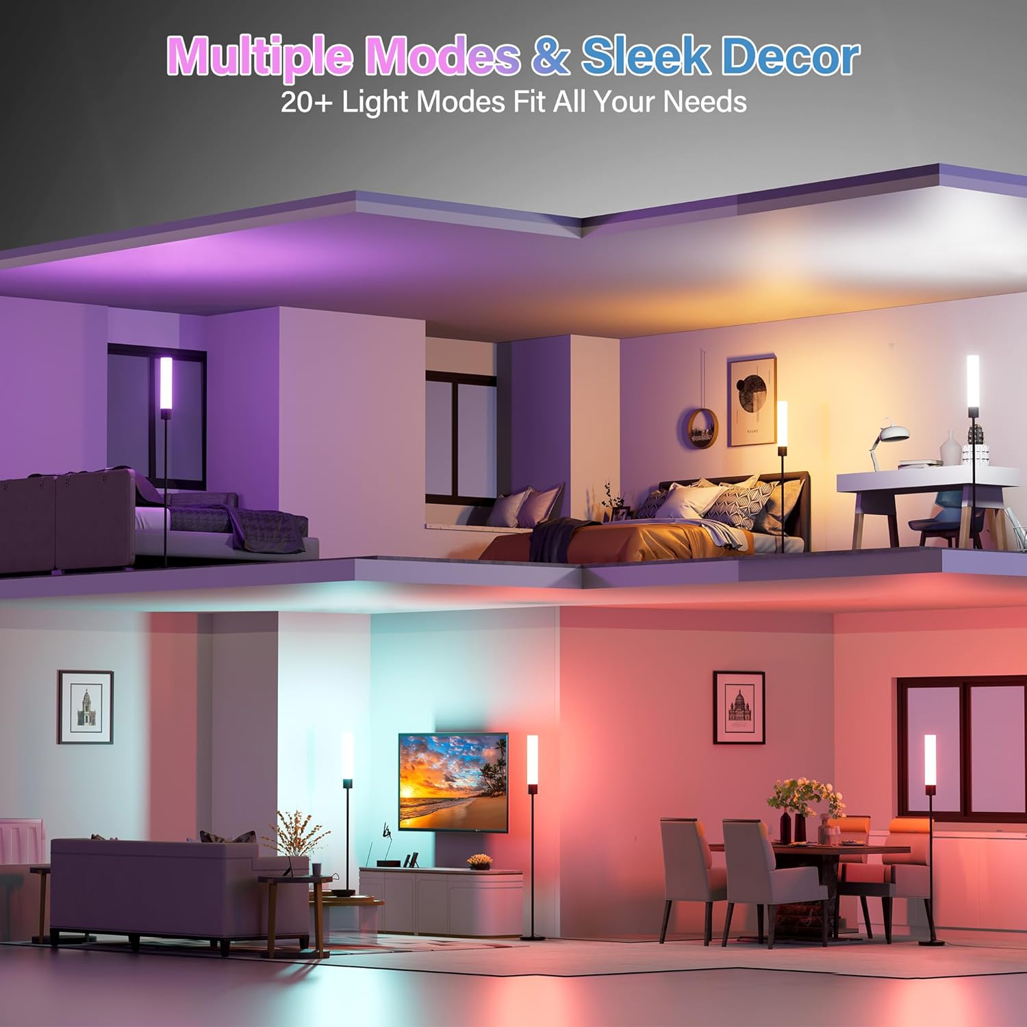 18W Dimmable Led Floor Lamp with Remote Control, 1600LM Ultra Bright Standing Tall Lamp, Modern Corner Lamps with RGB for Living Room, Bedroom, Gaming