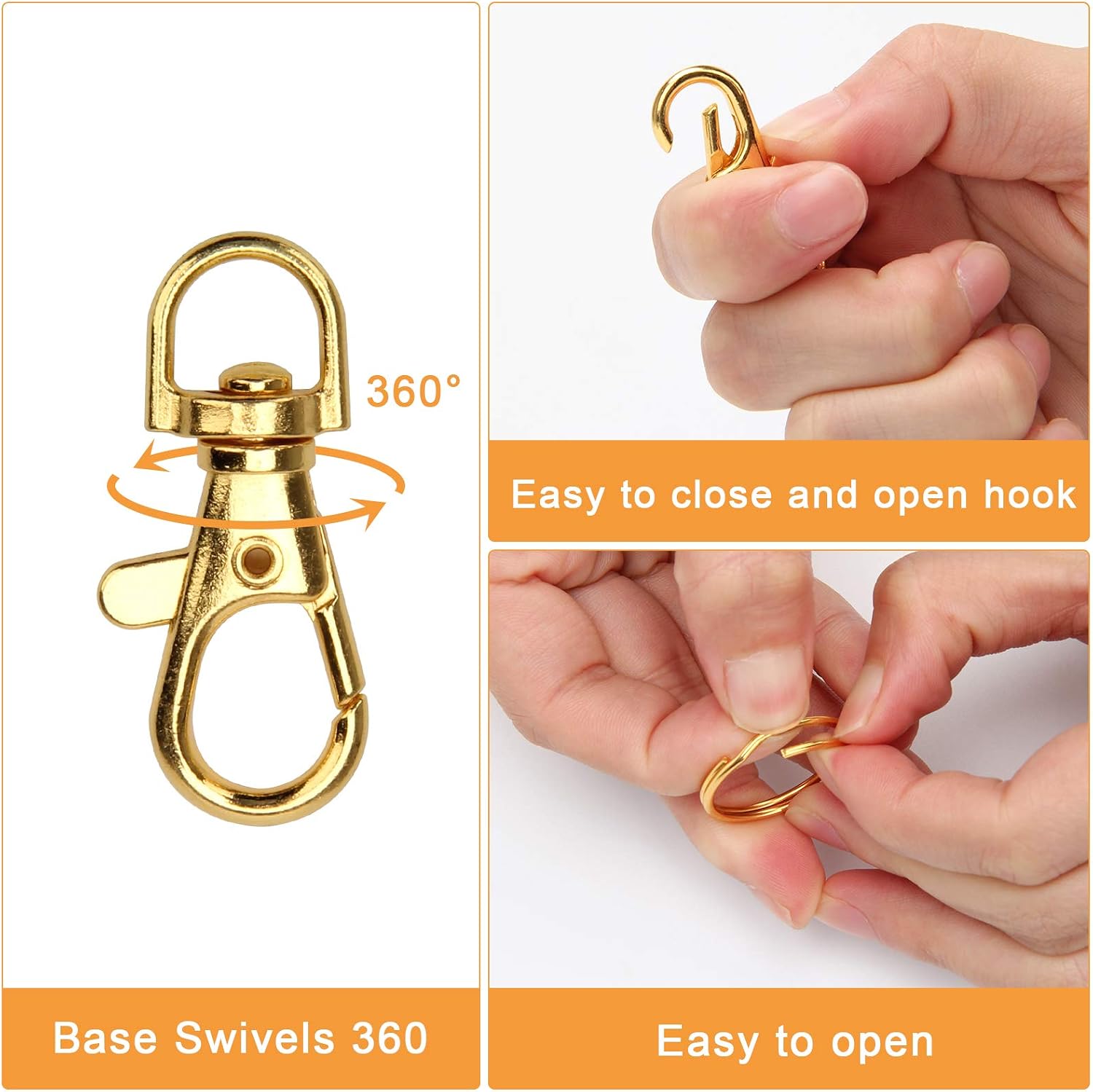 Coolrunner 50 Pcs Gold Lobster Claw Clasp Keychain, Includes 25Pcs Swivel Clasps Lanyard Snap Hook Lobster Claw Clasp and 25Pcs Keychain Rings (Gold)