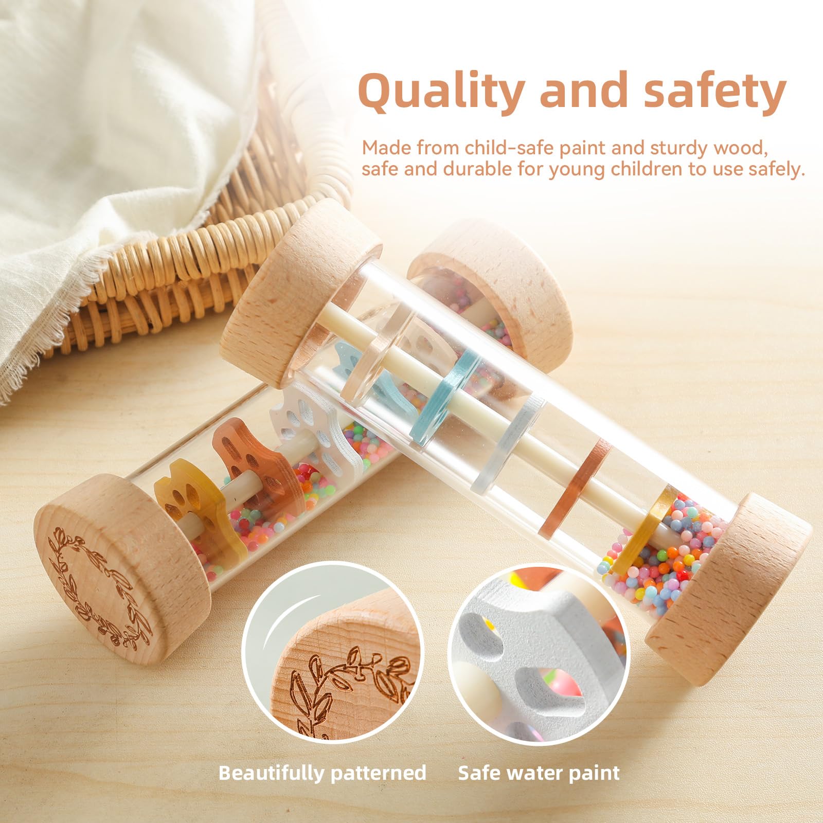 WOODEN TEETHER Rassel Baby Rainmaker Musical Toy Rain Stick Musical Toy Montessori Toys for Babies,Baby Rattle Sensory Hand Grip Developmental Toy, Musical Instruments Toys - Image 4