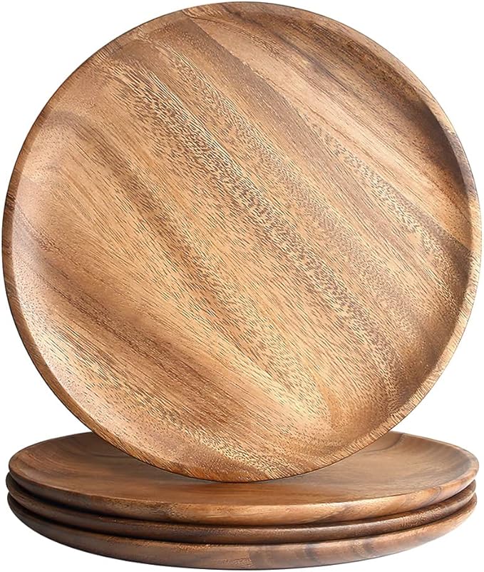 IQCWOOD Wooden Dinner Plates, 11 Inch Round Wood Dinner