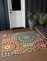 Vista 10 de Unique Loom Outdoor Modern Collection - Alfombra rectangular de 6 pies 1 pulgada x 9 pies, color beige y borgoña