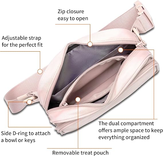 Runlight Dog Training Treat Pouch Fanny Pack,Dog Waist Belt,Dog Walking Bag Crossbody with Poop Bags,Puppy Treat Bag Training Pouch, Pink, Daily