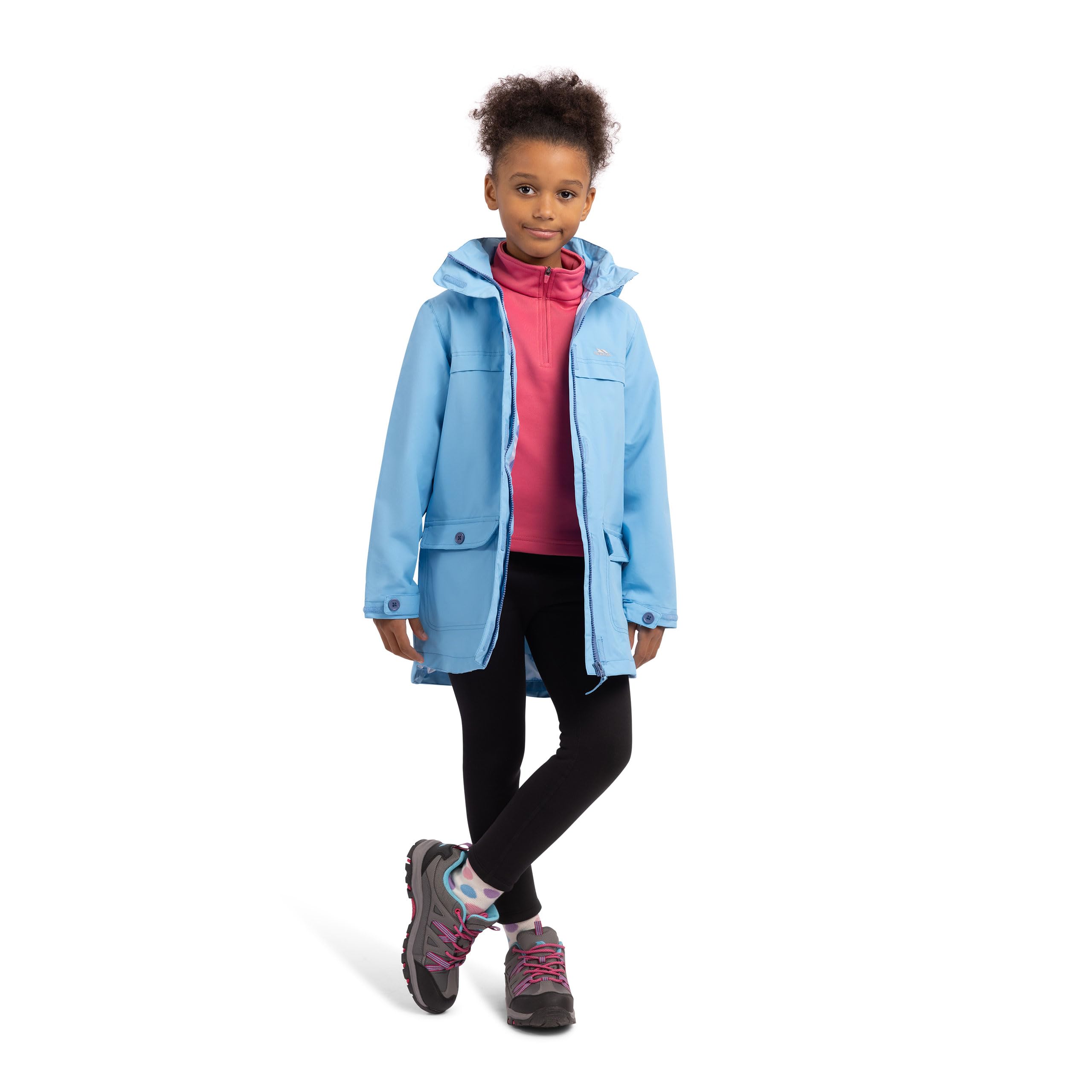 Trespass Girls Blue Skies Jacket Windproof Water Resistant With Removable Hood Fairly