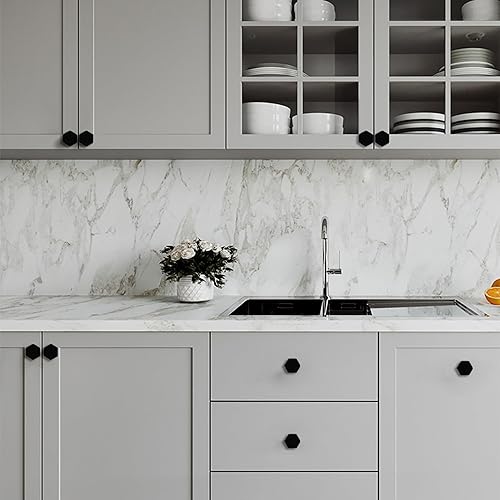 Miniatura 5 de Jasluna Paquete de 20 pomos negros para cajones de tocador, pomos hexagonales de 1-14 pulgadas para armario de cocina, baño, acabado negro mate