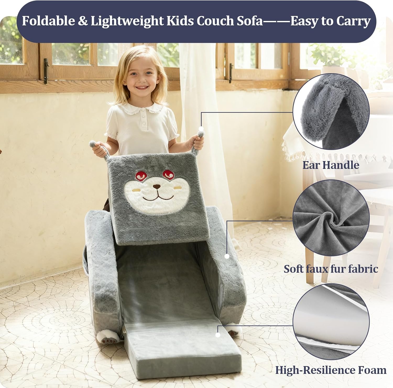 Toddler Couch Chair Comfy, Kids Couch Bed Fold Out, Portable Kids Sofa for 1-3 Years Old - Image 4