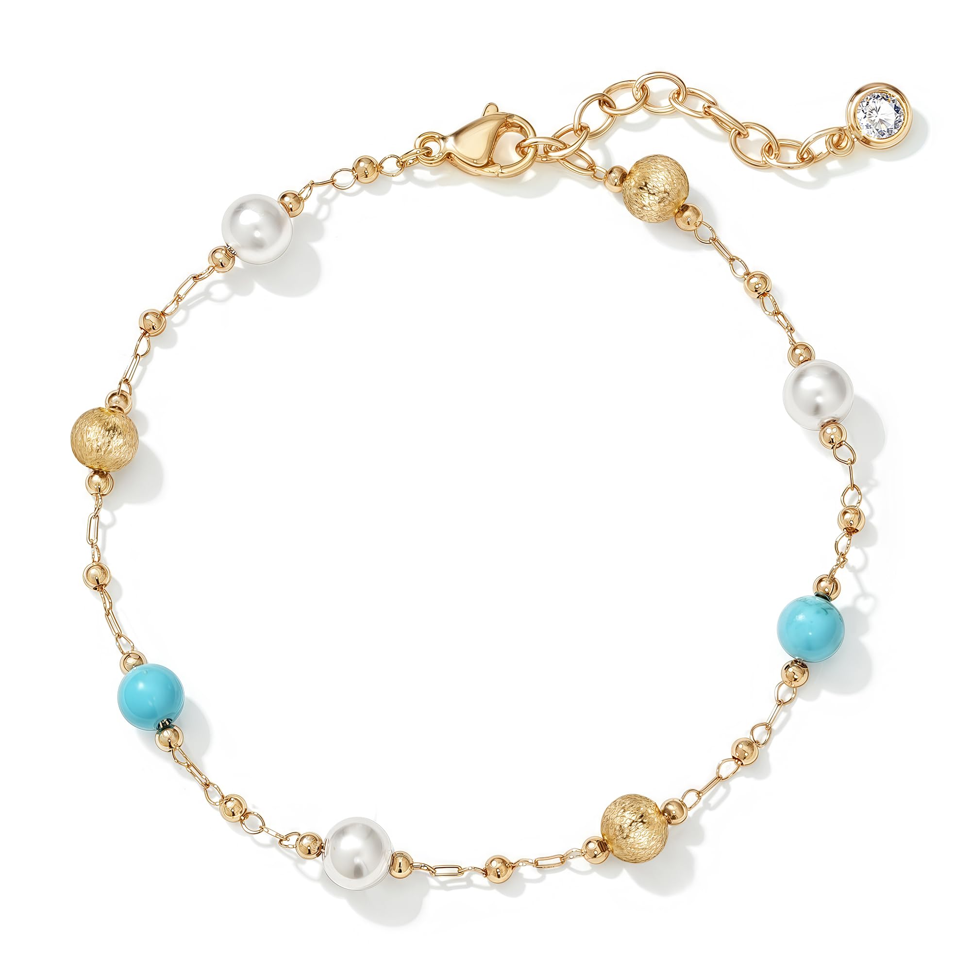 Jenosy Goldarmband für Frauen Armband mit gemischten Steinen 18 Karat vergoldet Handgefertigtes individuelles Perlenarmband